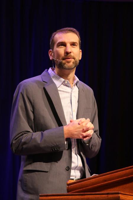 Lee Tankersley, pastor of Cornerstone Community Church, speaks in chapel on Psalm 73. - Photo by Hannah Heckart