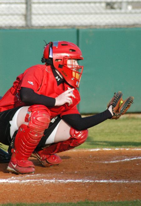 Kylie Sullivan frames a pitch during a Union game with Lindsey Wilson. - Photo by Steven Aldridge