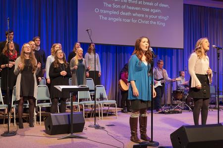 Students perform in chapel before John Kinchen, professor of music and chair of the department, speaks.  - Photo by Lynn Tucker