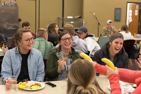 Students enjoy a late-night breakfast during the Food for Finals event in the Brewer Dining Hall. - Photo by Riley Boggs