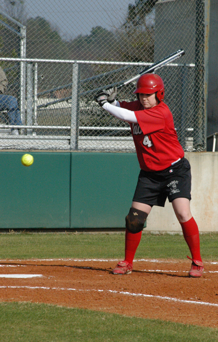 Jessica Kee watches a pitch go by during an at bat in a Union win over Lindsey Wilson. - Photo by Steven Aldridge