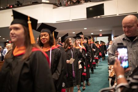 Graduates process into the second Fall Commencement service for BSOL and graduate students. - Photo by Kristi McMurry Woody