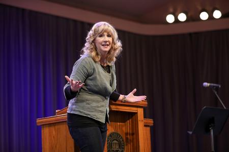Angela Thomas-Pharr speaks in chapel. - Photo by Kristi McMurry Woody