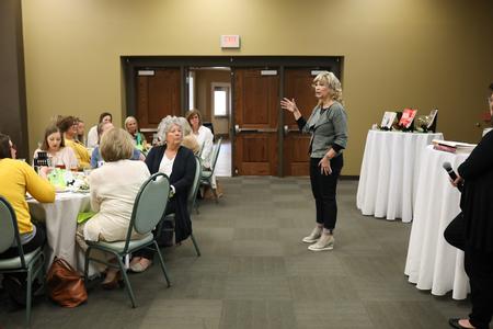 Angela Thomas-Pharr speaks during a Q&A luncheon in the Cobern Dining Room. - Photo by Kristi McMurry Woody
