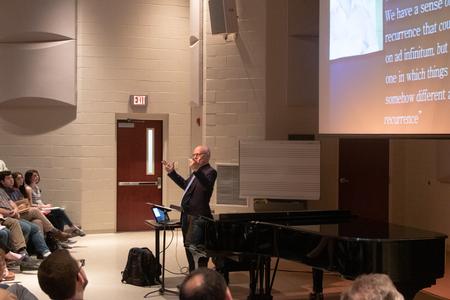 Jeremy Begbie, Thomas A. Langford Distinguished Professor in Theology at Duke Divinity School, gives this year's scholar-in-residence lecture. - Photo by Joey Echeverria