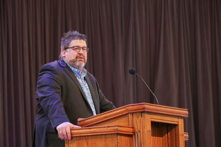 Bill Espy, pastor of Antioch Baptist Church in Humboldt, TN, speaks in chapel. - Photo by Hannah Heckart