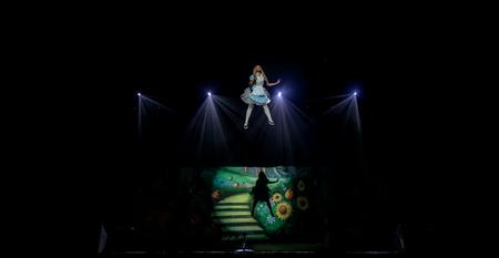 Lauren Blodgett, business administration major, descends from the ceiling during the Kappa Delta Variety Show performance. - Photo by Joey Echeverria