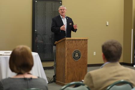 Graham Cole speaks during the final installment of this semester's School of Theology and Missions lecture series. - Photo by Kristi McMurry Woody
