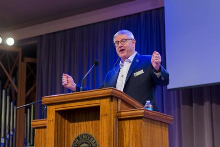 Graham Cole speaks in chapel. - Photo by Nikki Grim