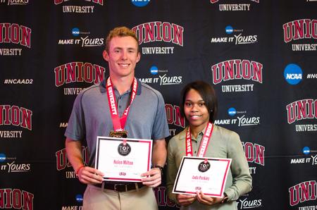 Nolan Milton and Jada Perkins pose for a photo after receiving the awards for Mr. and Miss Top Dawg during the Top Dawg athletic awards banquet. - Photo by Jess Newendyke