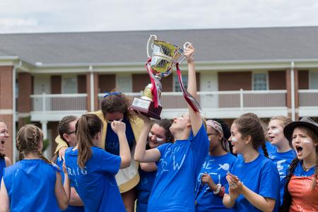 Residents of Craig celebrate winning the Union Cup after Res Life Field Day. - Photo by Nikki Grim