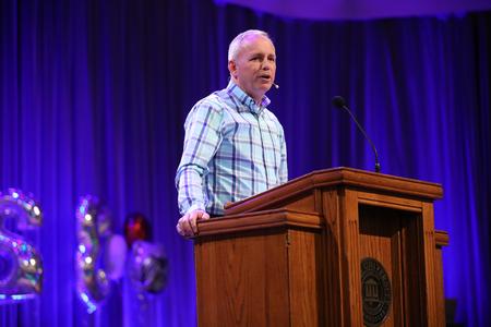 Dub Oliver, president of the university, speaks at the Blessing Chapel during Welcome Week. - Photo by Kristi McMurry Woody