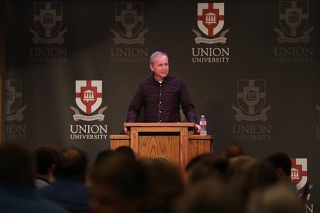 Dub Oliver, president of the university, speaks to guests at the Family Weekend President's Brunch. - Photo by Kristi McMurry Woody