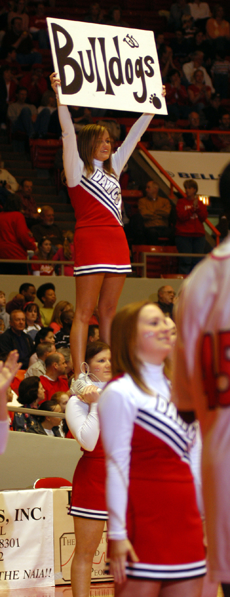 Union cheerleaders perform for the crowd during the introductions in the NAIA Women's National Tournament Championship. - Photo by Morris Abernathy