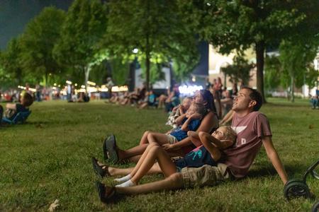 The Spencer family enjoys the fireworks at the end of Union Night.  - Photo by Kristi McMurry Woody