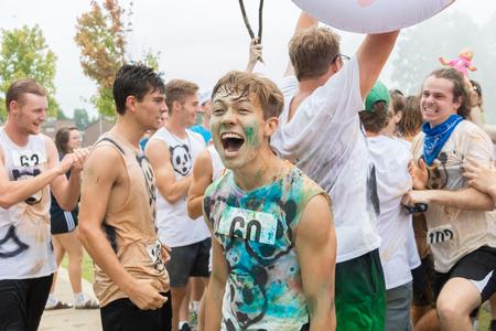 Students celebrate at the end of the Residence Life 1/2K. - Photo by Nikki Grim