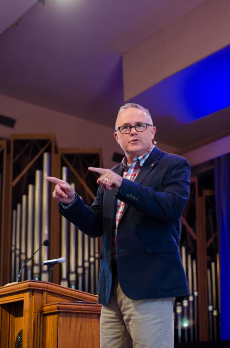 Todd Brady, vice president for university ministries, preaches in chapel. - Photo by Jess Newendyke