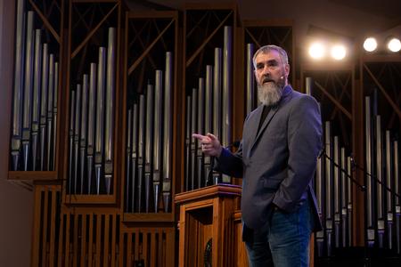 Jeff Williamson, senior pastor of Union Avenue Baptist Church, preaches in chapel. - Photo by Joey Echeverria