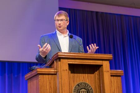 Joe Ball, director for discipleship and ministry, speaks in chapel. - Photo by Nikki Grim