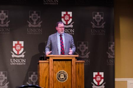 Jason Jewell, Professor of Humanities at Faulkner University, speaks at the annual Constitution Day Lecture.  - Photo by Jess Newendyke