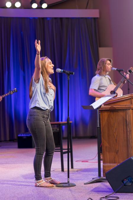 Students lead worship during chapel. - Photo by Nikki Grim