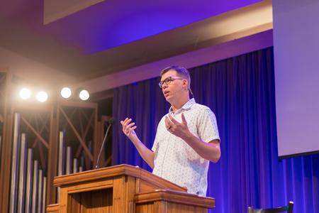 Micah Fries, senior paster at Brainerd Baptist Church, speaks during the Faith in Practice chapel series. - Photo by Nikki Grim