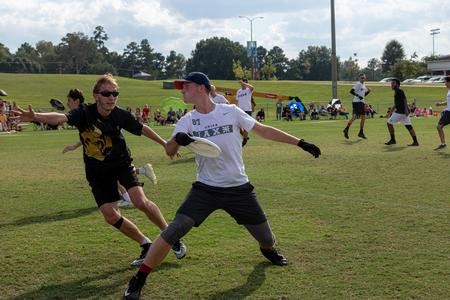 Timothy Fletcher, public relations major, plays in a Union JAXX ultimate frisbee game during Family Weekend.  - Photo by Joey Echeverria