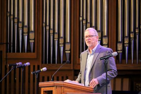 Todd Lafferty, executive vice president of the IMB, speaks in chapel during Global Focus week.  - Photo by Hannah Heckart