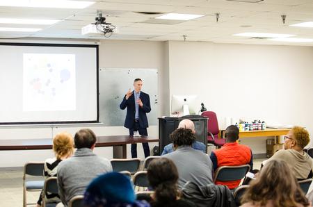 Gene Schmidt gives his artist lecture for his exhibit in the Union Art Gallery. - Photo by Jess Newendyke