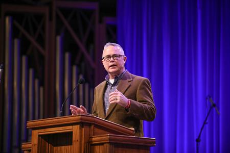 Todd Brady, vice president for university ministries, speaks in chapel. - Photo by Kristi McMurry Woody