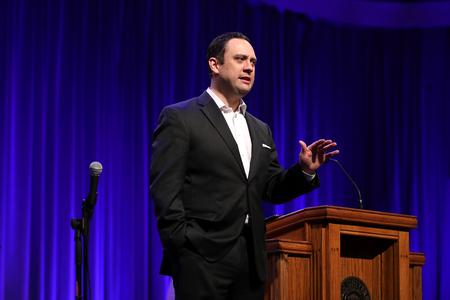 Adam Dooley, pastor of Englewood Baptist Church, speaks during the main session of the West Tennessee Evangelism Rally. - Photo by Kristi McMurry Woody