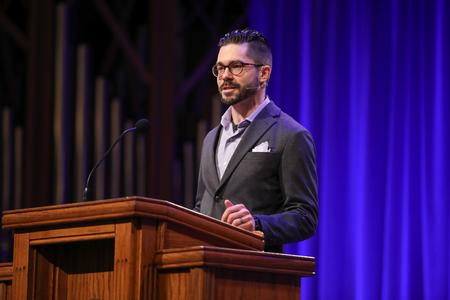 Jacob Shatzer, associate dean of the school of theology and missions, speaks in chapel. - Photo by Kristi McMurry Woody