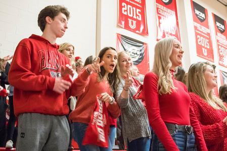 Students fill the stands during a basketball game in the Fred Delay Gym. - Photo by Nikki Grim