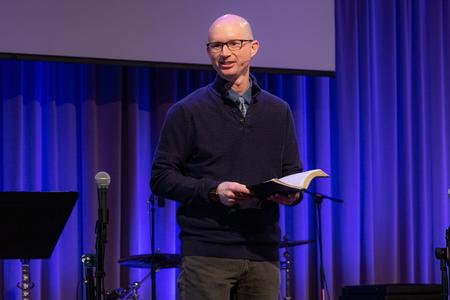 Andy Haynes, lead pastor of The Church on Seven Hills in Worcester, Massachusetts, speaks in chapel. - Photo by Joey Echeverria