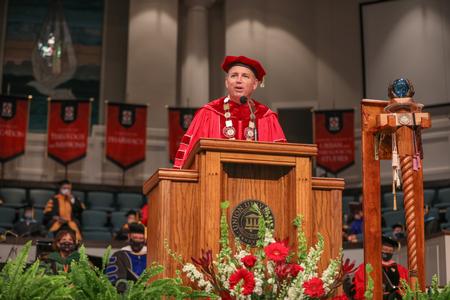 Dub Oliver, president of the university, welcomes guests to summer graduation. - Photo by Kristi McMurry Woody