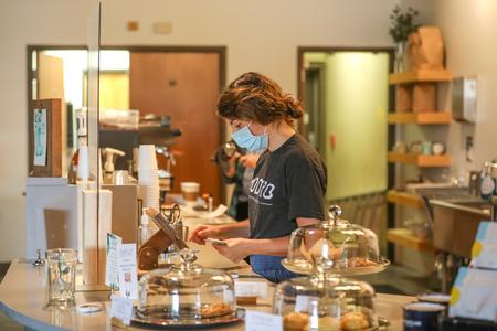 Students work in the recently renovated Barefoots Joe. - Photo by Kristi McMurry Woody