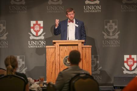 9/8/20 - Ray Van Neste, dean of the school of theology and missions, speaks during the West TN Pastors and Wives Appreciation Banquet. - Kristi McMurry Woody