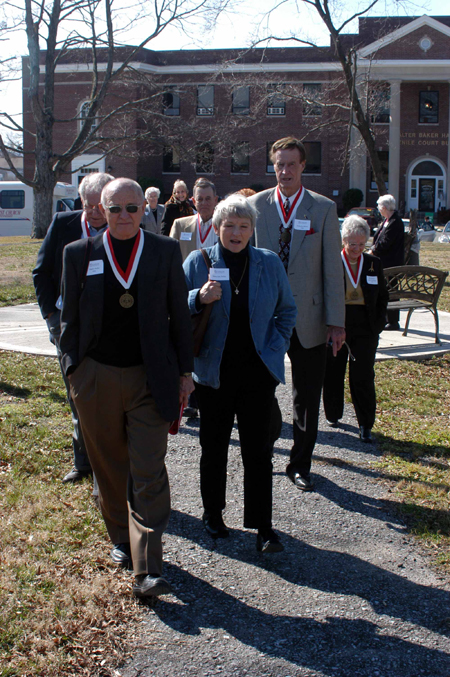 As a part of their 50th year reunion, members of the class of 1955 took a tour of the former Union campus where they had been students. - Photo by Morris Abernathy