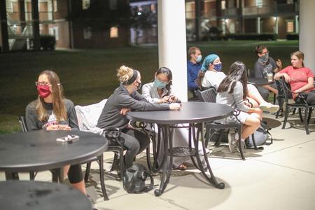 Students gather outside the Bowld for a Fireside Forum. - Photo by Kristi McMurry Woody