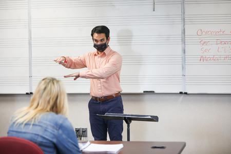 Cody Curtis, assistant professor of composition and theory, teaches a class. - Photo by Kristi McMurry Woody