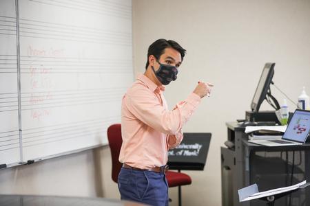 Cody Curtis, assistant professor of composition and theory, teaches a class. - Photo by Kristi McMurry Woody