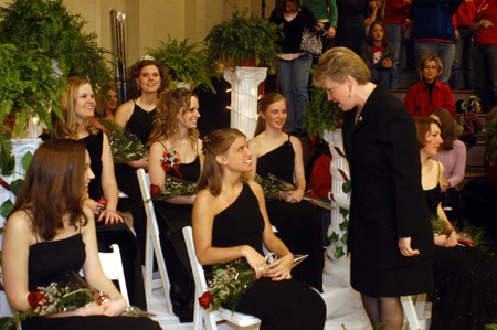 First Lady Lanese Dockery takes a moment to fellowship with the 2005 Homecoming Court. - Photo by Morris Abernathy
