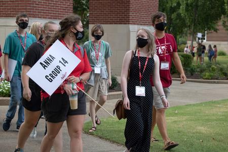 New Students walk with their Welcome Week leaders to their first meeting of the semester.  - Photo by Joey Echeverria