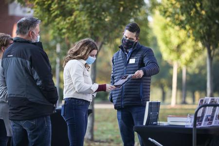 Jacob Shatzer, associate dean of the School of Theology and Missions, talks with prospective students and their families during Day at the U. - Photo by Kristi McMurry Woody