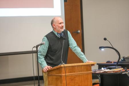 Brad Green, professor of theological studies, gives a lecture about his new book on Augustine of Hippo. - Photo by Sarah Palmer Goff