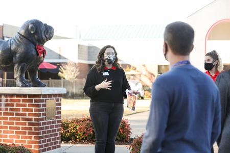 Katie Hathaway, sport management major, leads a tour of prospective students during Day at the U. - Photo by Sarah Palmer Goff