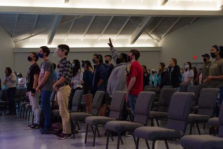 Students sing in chapel. - Photo by Naomi Mengel