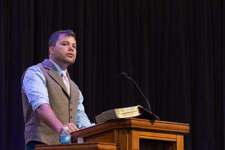 Robert Lane, International Mission Board, speaks in chapel. - Photo by Naomi Mengel