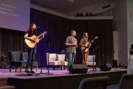 Students lead music in chapel. - Photo by Naomi Mengel