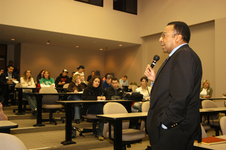 A variety of students got an opportunity to interact with Pulitzer Prize-winning political commentator Clarence Page before his Union Forum address. - Photo by Morris Abernathy
